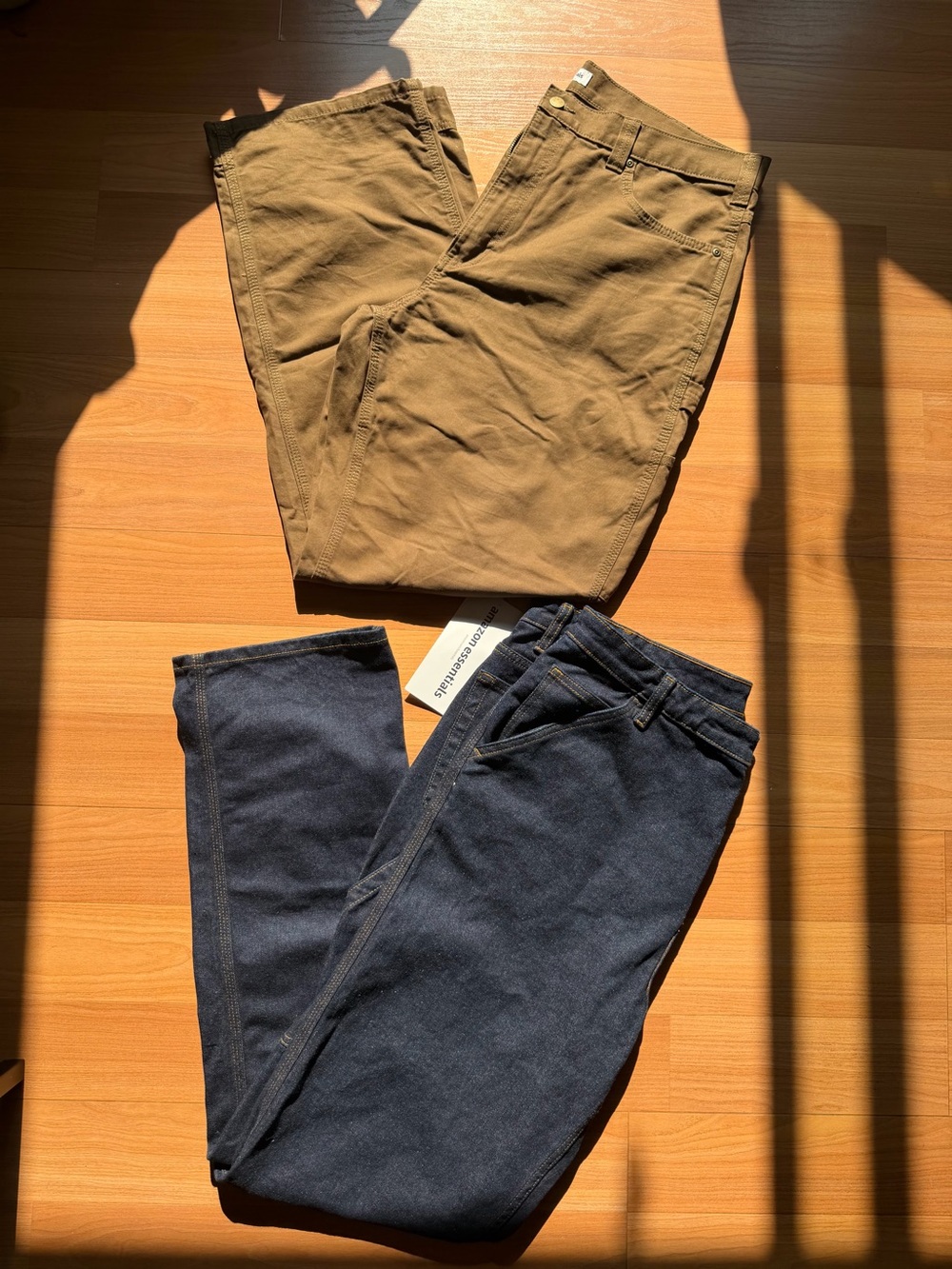 2-Pair Amazon Essentials Men’s Jeans 38x34 Dark Wash & Khaki